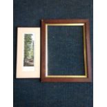 A signed French coloured etching titled Saus-bois eu Ete, mounted and framed; and a Victorian oak