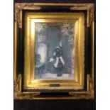 After Arthur Hopkins, The Visitor, oileographic print on board, in gilt & ebonised frame.