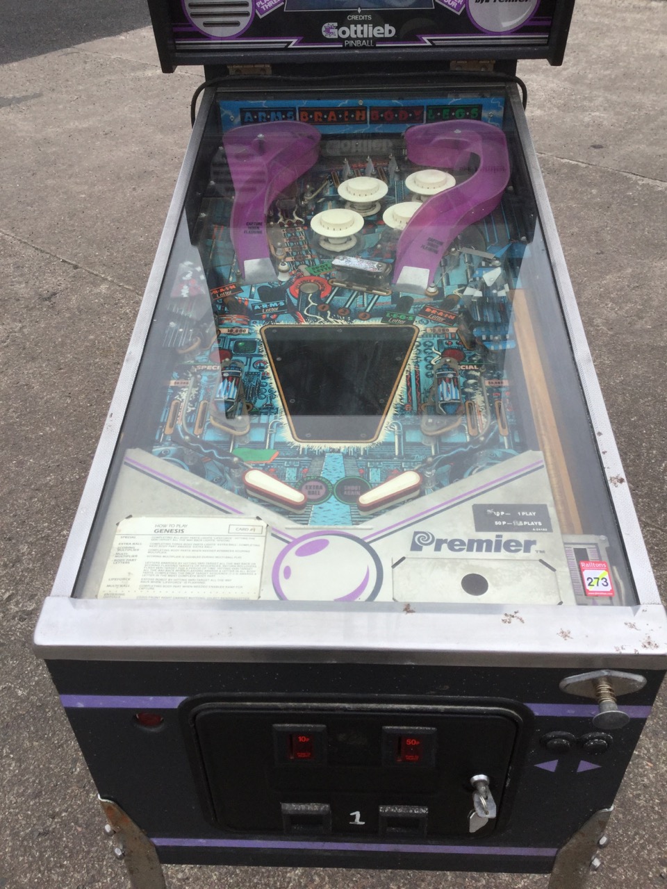 A 80s Cottlieb Premier Genesis pinball machine, with angled gaming board under glass - Image 2 of 3