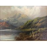 Oil on board, loch landscape, signed indistinctly, Loch Lung (?), in gilt & gesso frame.