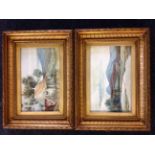 A Rhind, watercolours, a pair, river landscape & cottage, signed, in gilt & gesso frames.