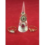 Five old gold rings, variously set with sapphires, diamonds, rubies, all hallmarked, etc. (5)
