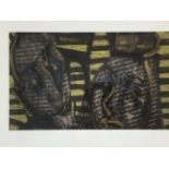 Arnold Daghani, mixed media on paper, two heads with gold stripes, signed, mounted & framed.