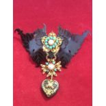 A Victorian tortoiseshell gold, turquoise and pearl mounted pendant brooch