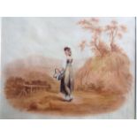 A Harding, regency watercolour of a girl going to market in landscape, signed & dated 1818,