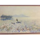 Sophia Beale, watercolour, French landscape with shepherd