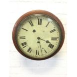 A Victorian wallclock with fusee movement having enamelled dial with roman chapters