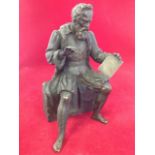 Nineteenth century French bronze, seated bearded tudor figure with tablet to knee reading
