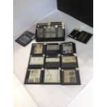 A set of 32 glass slides from Hardy fishing tackle publications, both instruction images and tackle