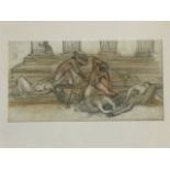 Eugen Hersch, watercolour, pencil & ink, study for a biblical scene, intialled, mounted & framed.