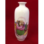 A Chinese tubular porcelain vase decorated with bearded figure on cushion, with three rows