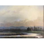 Frances Bell, oil on canvas, river landscape with church, signed & dated 2007, framed.