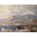 AC Bell, watercolour, landscape with figures burning heather, signed & dated 1866, mounted