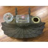 A nineteenth century bronze desktidy cast as a shell with snail