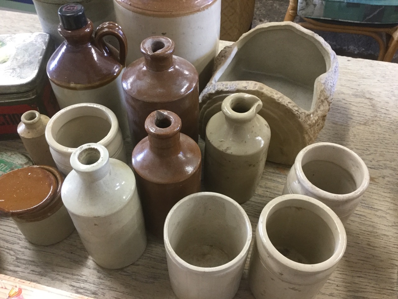 Miscellaneous stoneware & tins including storage jars, salt glazed, a large Ringtons teapot, a - Image 2 of 3