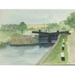 Cyril Wood, late twentieth century watercolour titled Navigation Canal to verso, signed, mounted &