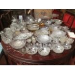 Miscellaneous glass including comports, bowls, some royal commemorative, a pair of tall vases, sets,