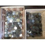 A collection of coins, some early European, bronze, copper, plated, pierced, some British, etc.,