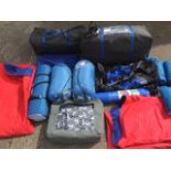 Miscellaneous camping gear including a Meridian 8 berth tent, sleeping bags, a beach shelter, blow