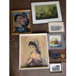 Miscellaneous paintings & prints including a Dallas oileograph titled The Waif, a framed tapestry,