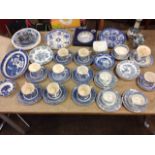 Miscellaneous blue & white ceramics including a willow part teaset, Masons, some Chinese, Woods,