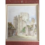 Watercolour after Thomas Girtin, Kelso Abbey with figures in foreground, signed in pencil and