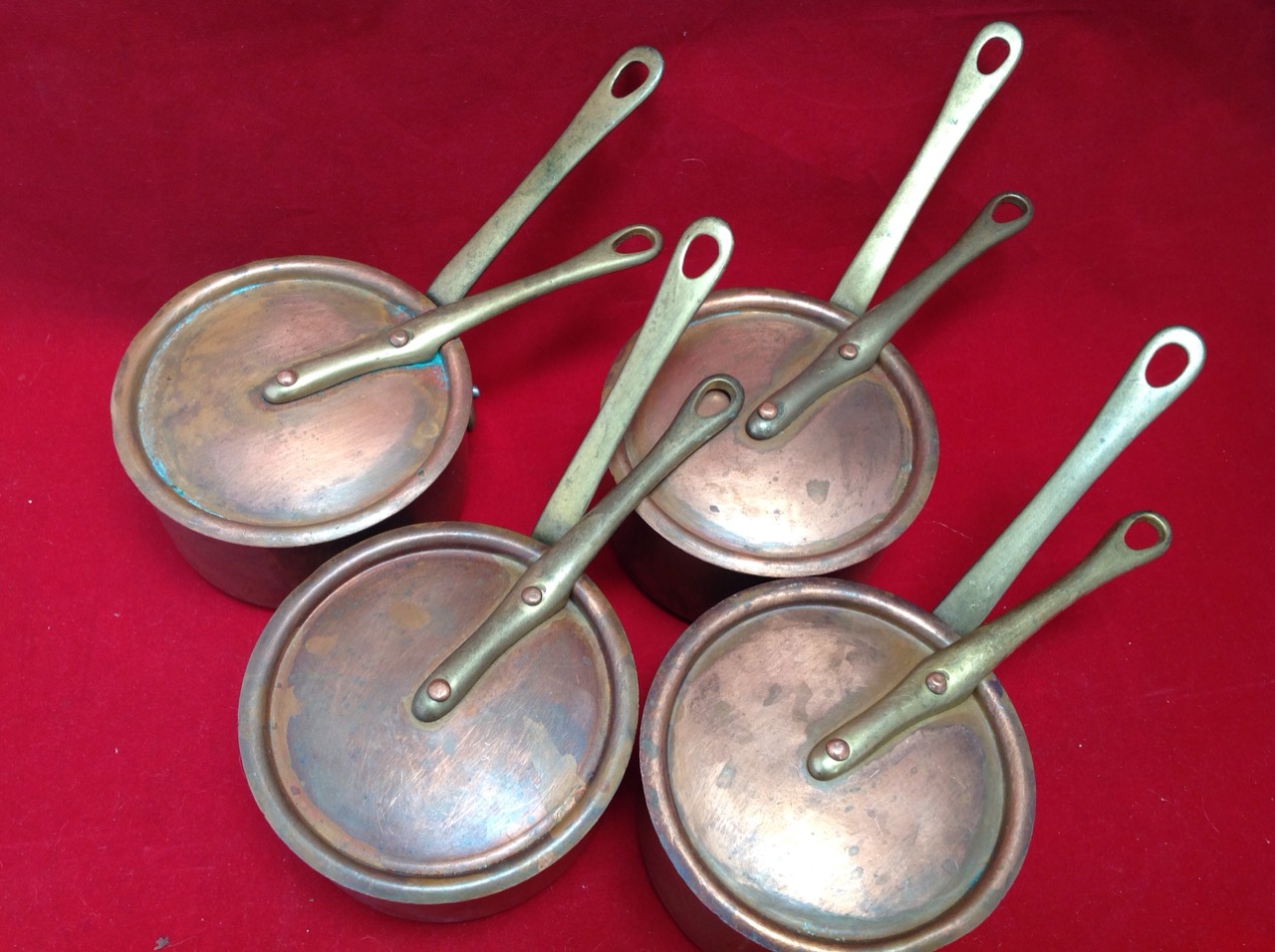 A set of four French copper pans & covers, riveted with brass handles. (4) - Image 3 of 3