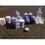 A quantity of Ringtons blue & white including caddies, teapots, mugs, etc; and an Edinburgh