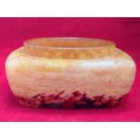 Daum Nancy, a French amber mottled glass bowl with tubular rim, with variegated colours to square