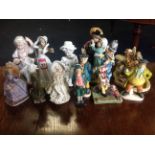 Miscellaneous figurines including comical plastercast, Staffordshire flatback style of tennis/