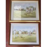 Douglas Ernest, a pair, summer bowling green scenes with figures, the prints mounted & framed. (2)