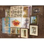 A mixed lot of watercolours & prints, mainly impressionist, mostly framed, etc; and a box canvas