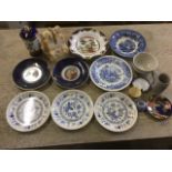 Miscellaneous ceramics including a delft bowl, a stoneware tankard, blue & white, a pair of