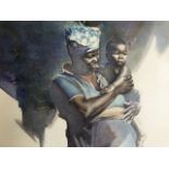 Isidro Duarte, a large coloured lithograph of an African mother & child, mounted & gilt framed.