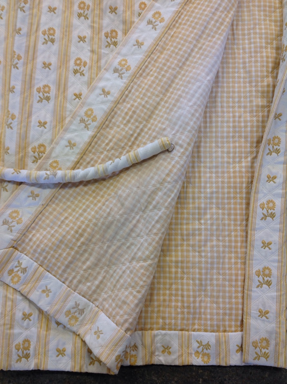A pair of primrose & cream striped floral curtains with linings, complete with tiebacks. (2) - Image 3 of 3