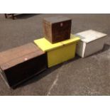 Four old boxes - stencilled, dovetailed, painted, one on casters, etc. (4)