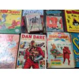 A quantity of 70s childrens books - football, Broons, Our Willie, Dandy, Sparky, The Beezer, Dan