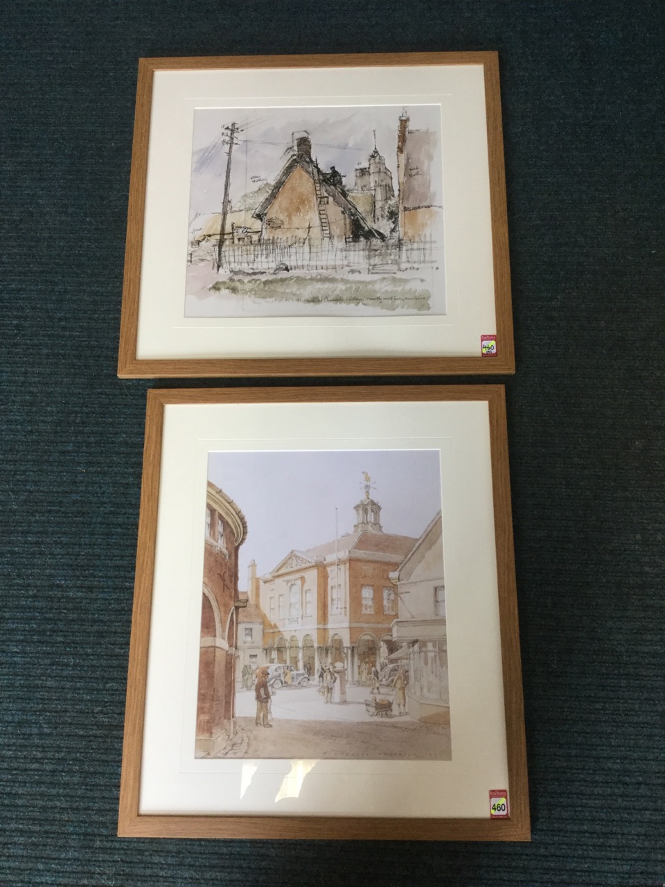 Stanley Anderson, coloured print of a market square, dated 1940, mounted & oak framed; and another