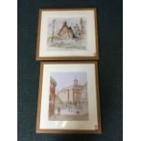 Stanley Anderson, coloured print of a market square, dated 1940, mounted & oak framed; and another