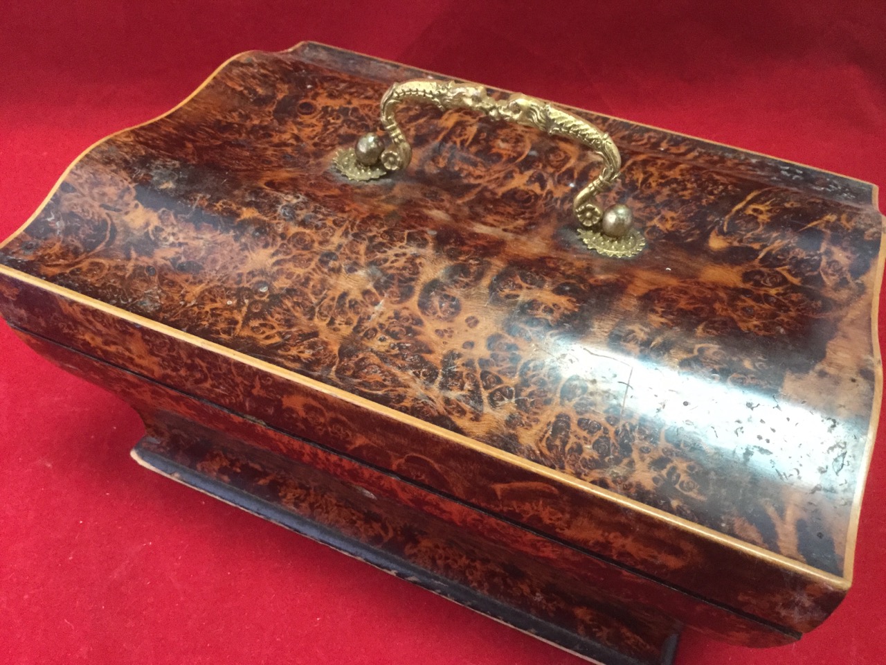 A Victorian partridge-wood jewellery casket, the waved lid mounted with ormolu snake handle, - Image 2 of 3