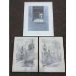 WJ Maskell, a pair of framed monochrome prints of Cambridge colleges - Kings & Trinity; and a