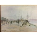 Percy Robertson, watercolour, Yarmouth quayside, signed with monogram, mounted & gilt framed. (9in x