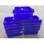 Nine stackable rectangular storage crates. (9)