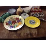 Miscellaneous items - a Shelley plate, a Myott handpainted vase, a Sylvac dog vase, a chrome tap,