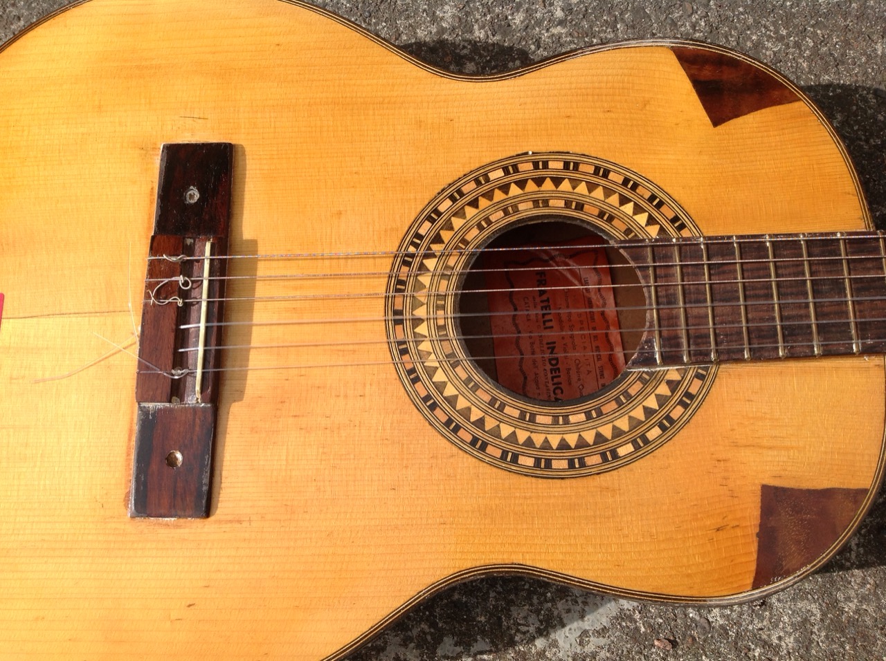 A Fratelli Indelicato Spanish guitar, the instrument with marquetry inlaid band around soundhole, - Image 2 of 3