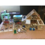 A quantity of mainly wood childrens toys - farm, animals, Brio tracks & accessories, a house,