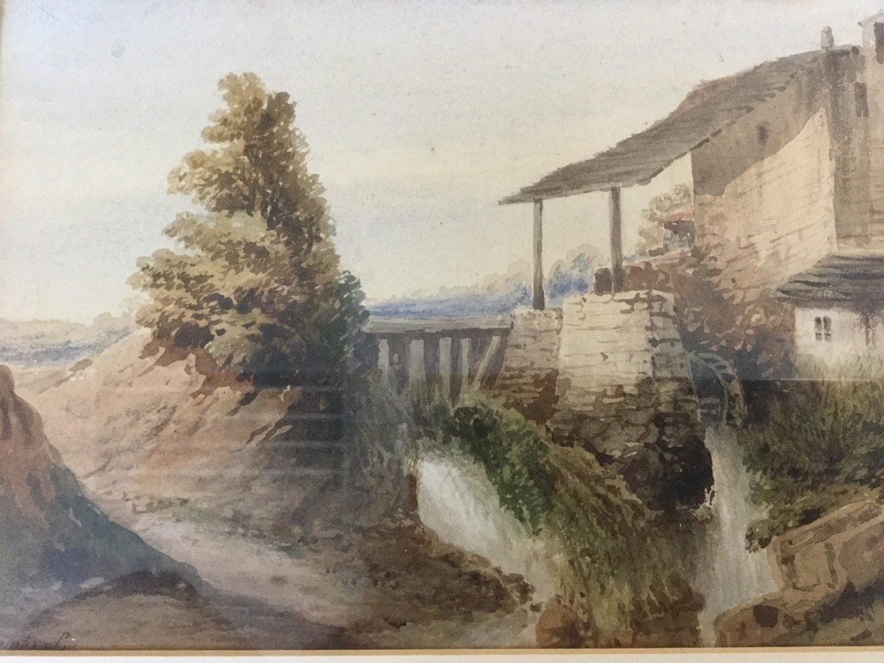Nineteenth century English school, watercolour, watermill in landscape, signed indistinctly, mounted