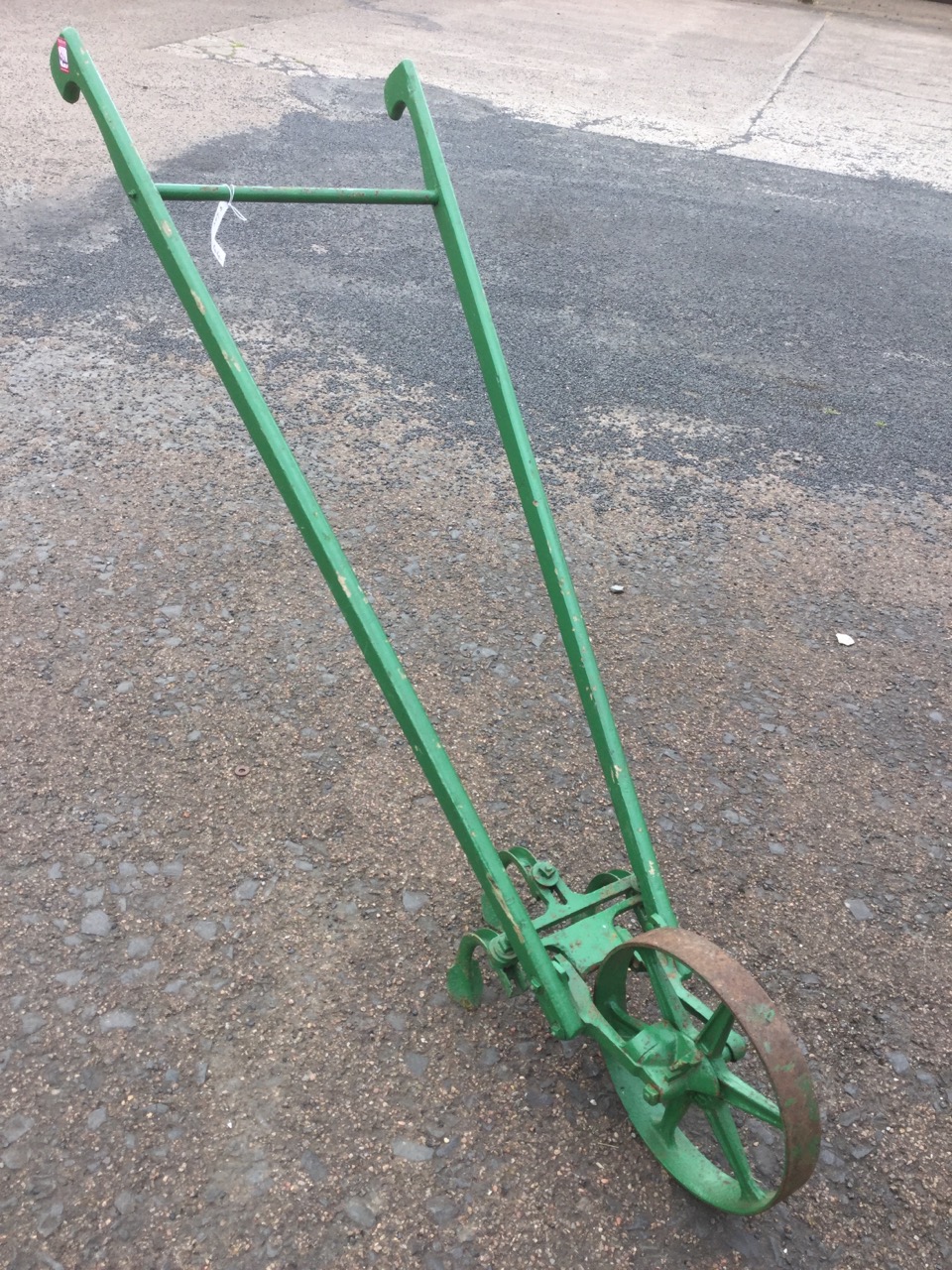 A hand harrow, with three shaped plough blades and cast iron wheel. - Image 3 of 3