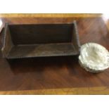 An oak table bookcase with carved bead decoration; and a large marble log style ashtray. (2)