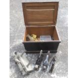 A pine box with brass mounts, lock & handles containing five planes by Whitmore, Stanley, etc.,